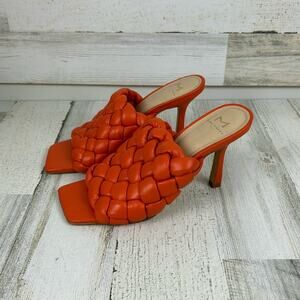 Marc Fisher womens 7 Orange woven square toe heel sandal new leather pump open